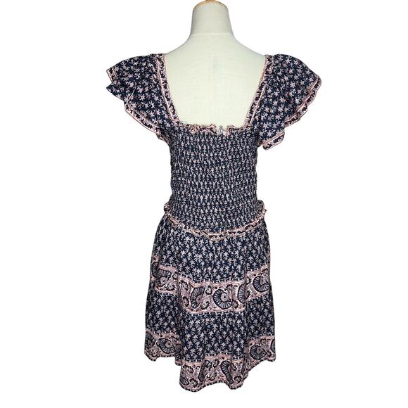 SEA New York Jasper Multicolor Print Smocked Mini Dress Marine Size Large - Picture 9 of 12